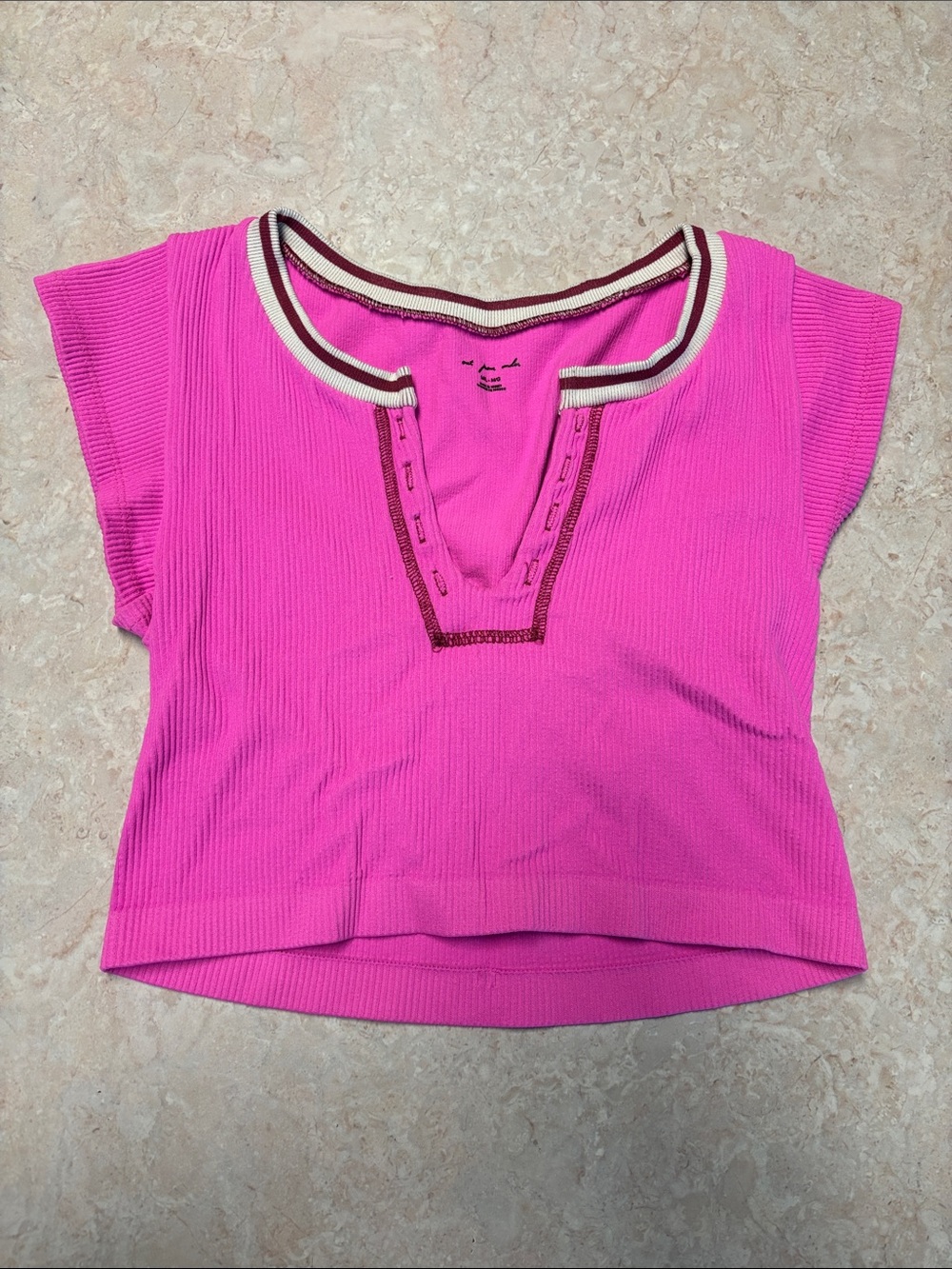 Out From Under Hot Pink Ribbed Notch V-Neck Crop Top Size Medium/Large